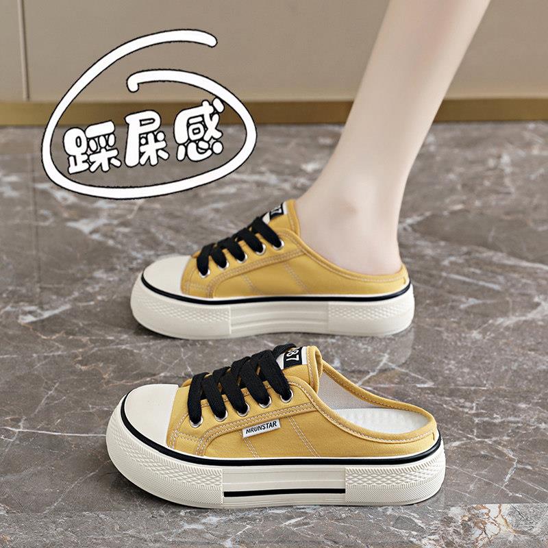 休闲风帆布半拖鞋女夏季外