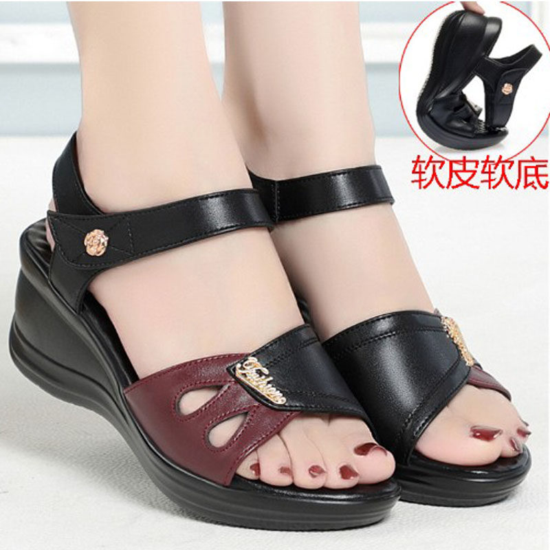 夏季新款女凉鞋特大码41 43高跟中老年妈妈鞋40 42软底防滑鱼嘴鞋,女鞋,罗马凉鞋,淘宝优惠券,粉丝福利购,淘宝优惠卷