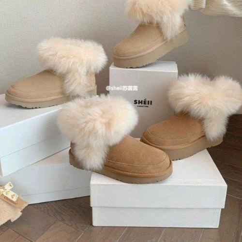 2025冬季新款沙色雪地靴松糕底套筒短筒绒面圆头冬季中跟(3