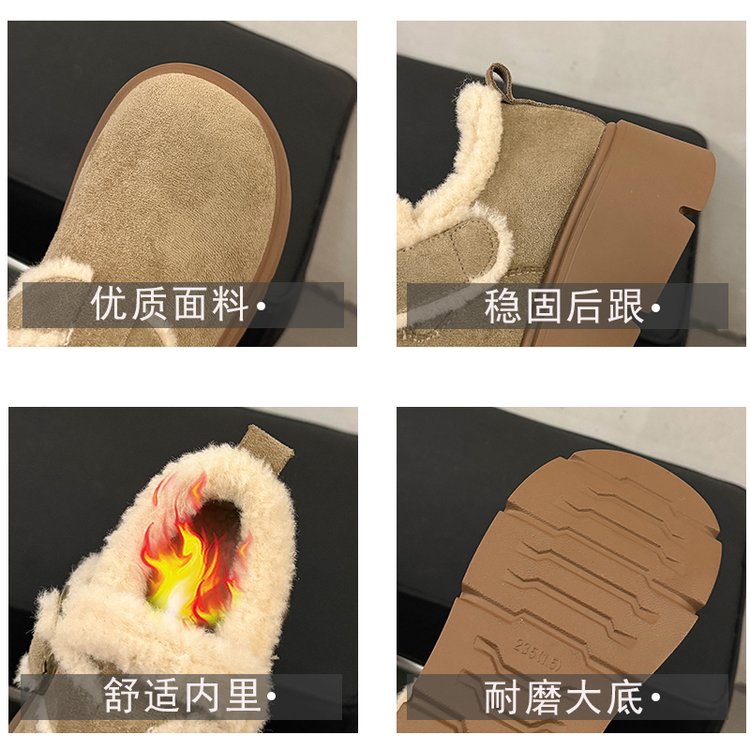 2025春季新款牛反绒磨砂皮橡胶单鞋深口人造短毛绒圆头摇摇底