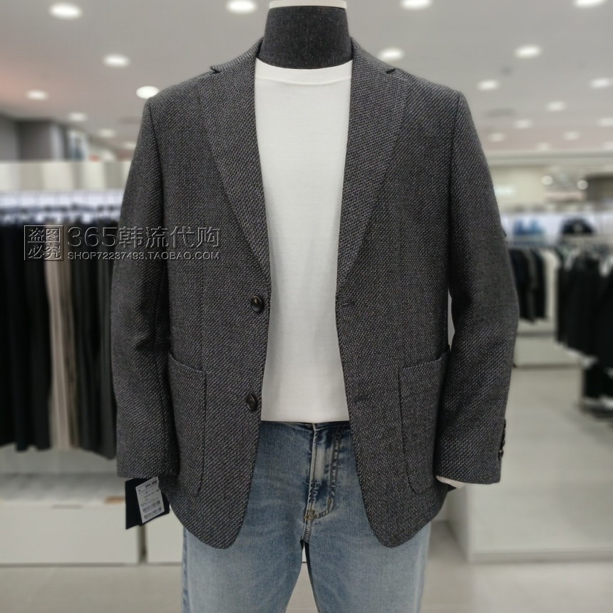ZIOZIA ANDZ韩国代购25年冬季灰色修身单排扣羊毛休闲便服单西服