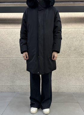 Liberclassy韩国代购2025年冬季韩版黑色脱卸帽加厚中长羽绒服男