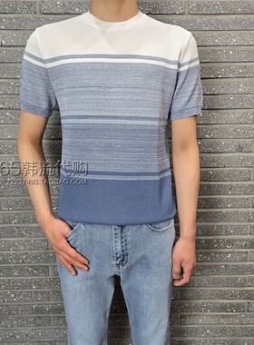 BASSO HOMME韩国代购2025年夏季圆领拼接色青春活力针织短袖T恤男