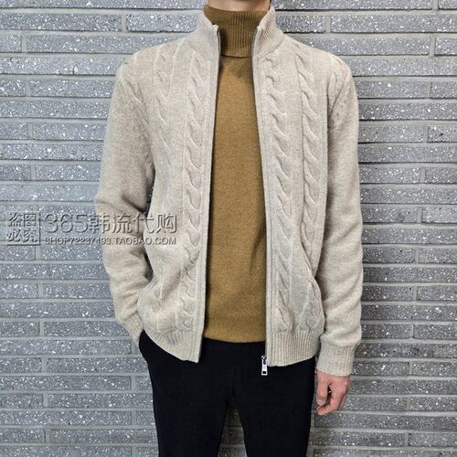 BASSO HOMME韩国代购25年冬季韩版修身立领拉链休闲针织毛衣外套