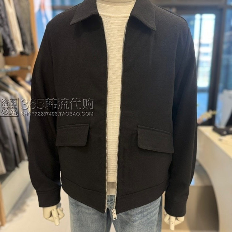 ZIOZIA ANDZ韩国代购25年春季韩版黑色方领拉链短款夹克外套工装
