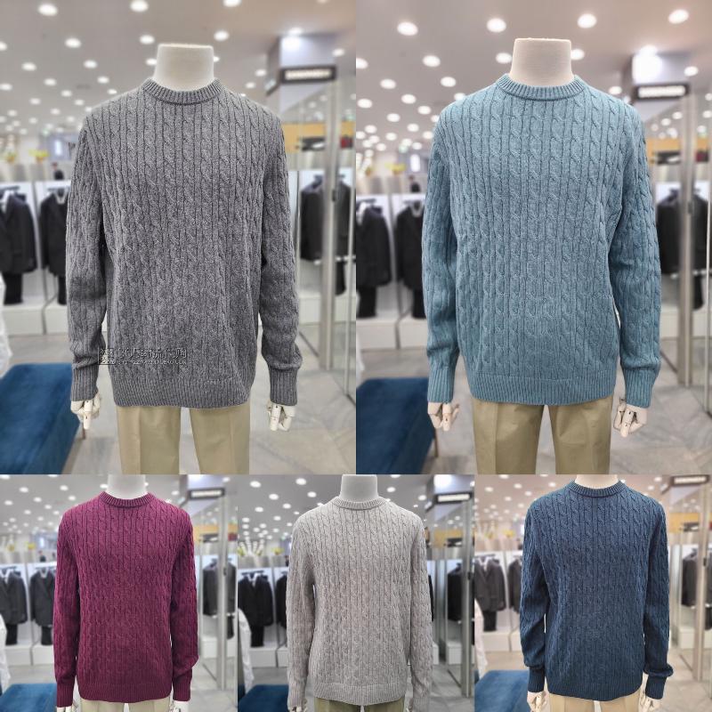 ZIOZIA高端ANDZ代购2024年冬季韩版纯色圆领针织纹路打底羊毛衫男