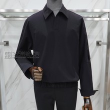 领套头纯色宽松长袖 2024年春季 流行T恤男 衬衫 Liberclassy韩国代购