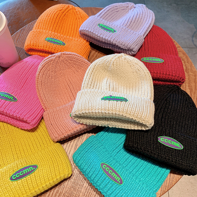 毛线字母瓜皮帽百搭日系冷帽帽子