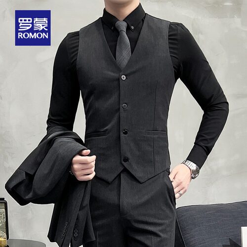 罗蒙西服马甲套装男新郎结婚礼服