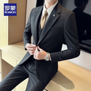 罗蒙新郎西服套装男士商务职业正装夏季薄款修身西装伴郎结婚礼服