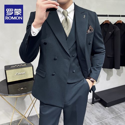 罗蒙双排扣西装男套装结婚礼服
