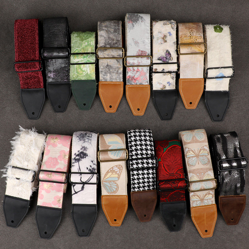 原创6cm加宽疯马皮头通用吉他背带电吉他贝斯民谣肩带减压男女生