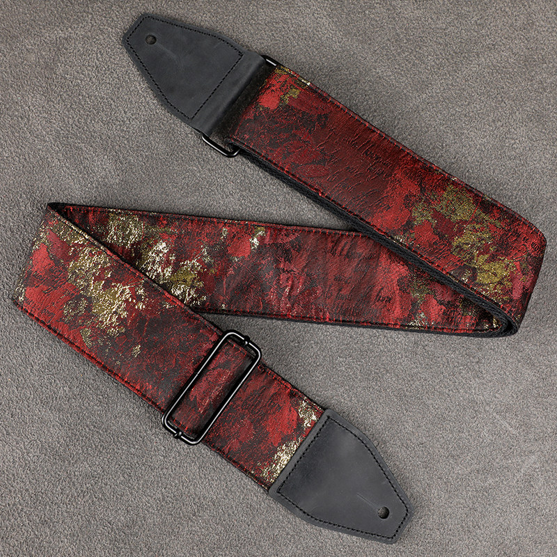 原创6cm疯马皮头暗红洒金 加宽电吉他背带通用贝斯肩带个性男女生
