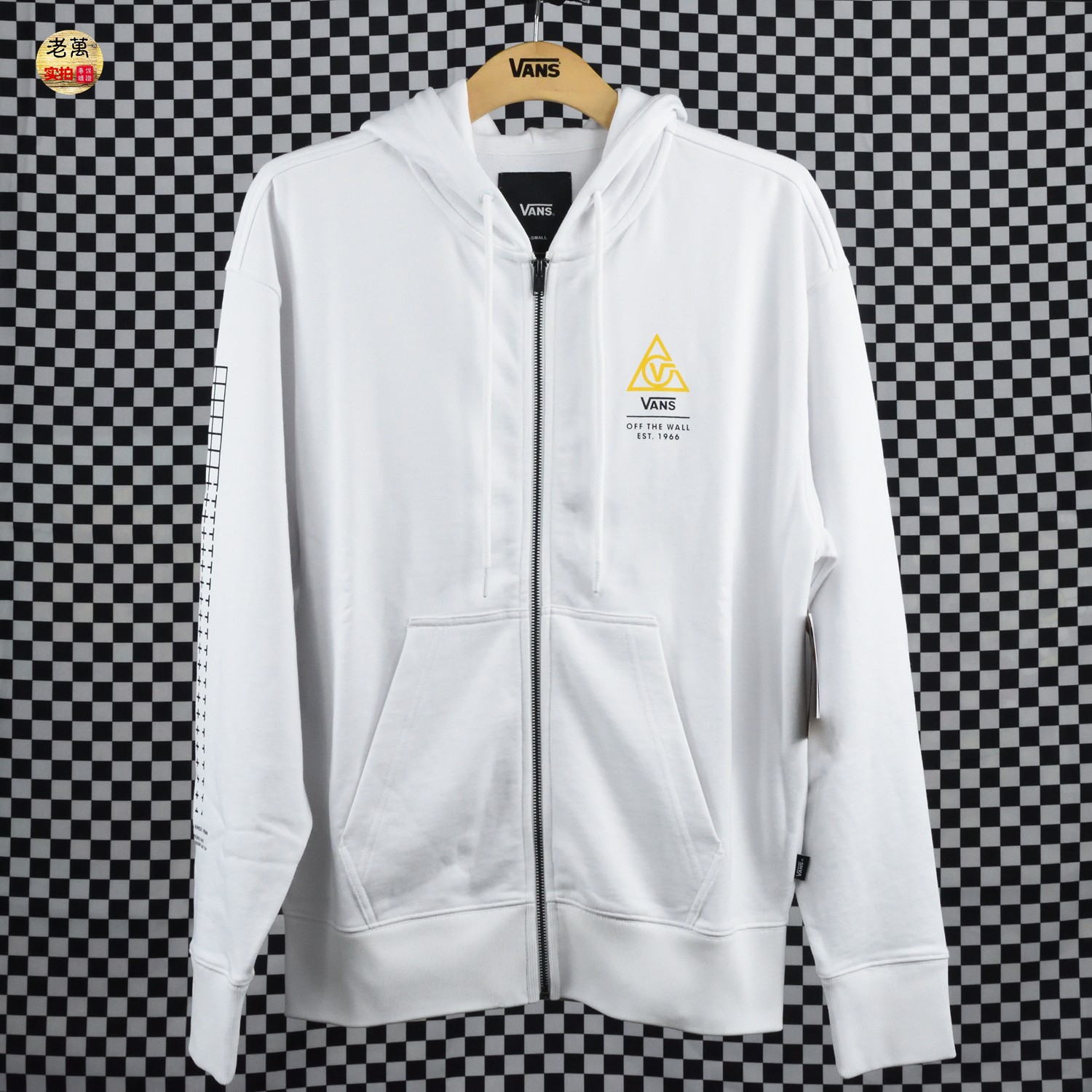 老万VANS范斯男子春秋休闲运动印花黑白开襟连帽卫衣VN0A4UR5BLK