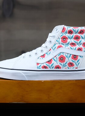 老万VANS范斯 SK8 HI 白色小红花帆布高帮板鞋女鞋 VN0A5HXV891