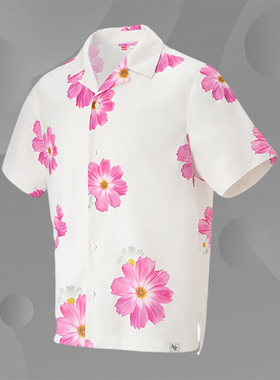 Lining/李宁正品男女同款时尚潮流印花宽松休闲短袖衬衫ASHT217