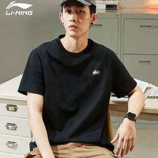 李宁正品 男子透气运动圆领透气轻盈休闲短袖 文化衫 AHST473 新款