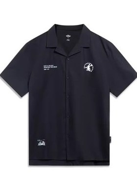 Lining/李宁正品夏季男子字母卡通印花宽松短袖休闲衬衫 ASHT207