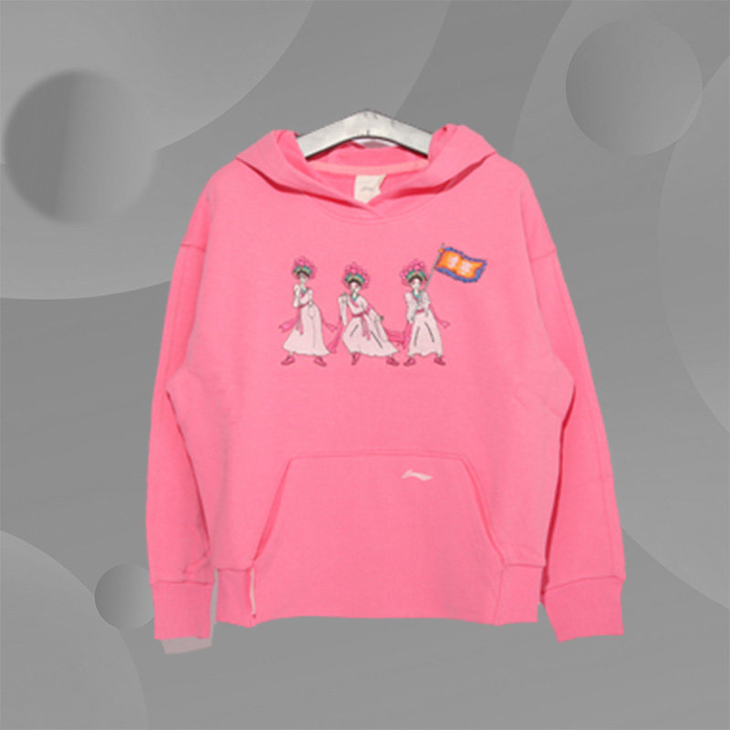 Lining/李宁正品春秋女童针织连帽复古刺绣透气运动卫衣YWDS086