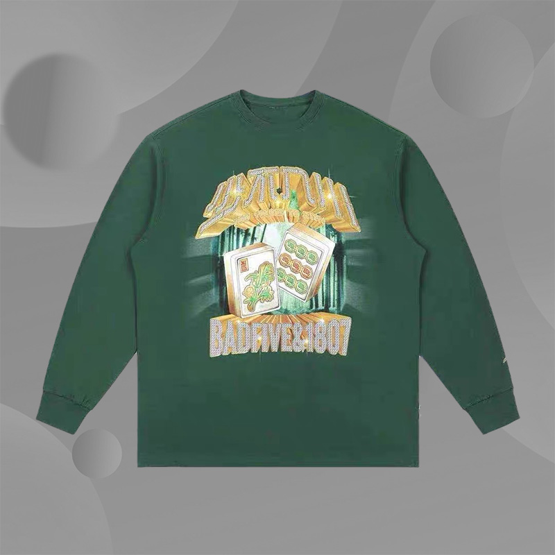 李宁X1807限定联名少不入川纯棉印花打底秋冬绿长袖T恤AHSR647