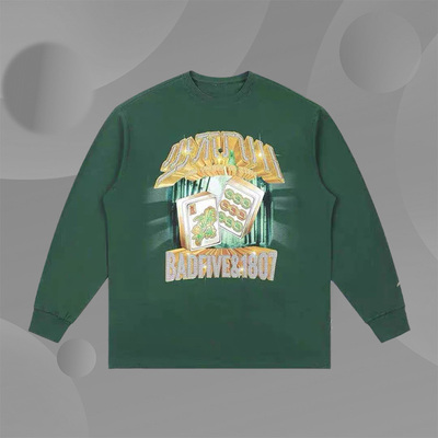 李宁X1807限定联名少不入川纯棉印花打底秋冬绿长袖T恤AHSR647