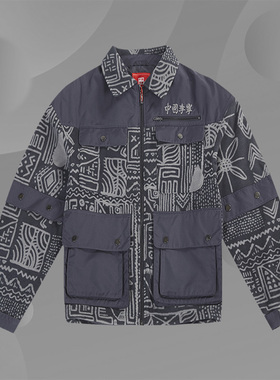 中国李宁正品 秋冬男女运动休闲拼接大口袋牛仔夹克外套 AFDR817