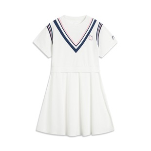 李宁正品运动生活系列女大童时尚拼接舒适透气休闲连衣裙YSKU088