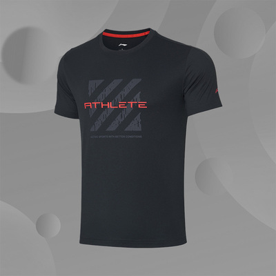 李宁短袖T恤男士秋季新款跑步速干圆领宽松针织运动服ATSQ187