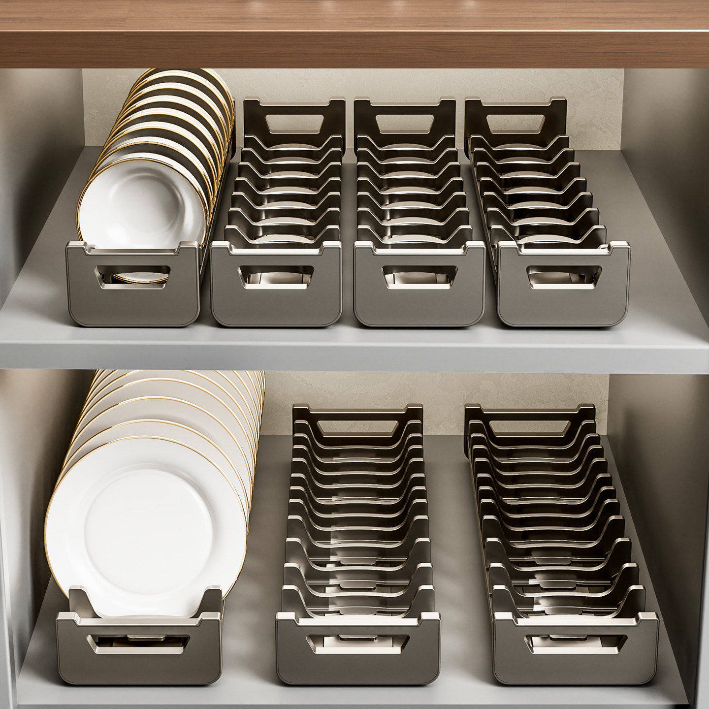 太空铝碗碟收纳架厨房橱柜内置拉篮抽屉碗盘子置物架筷勺盒沥水篮