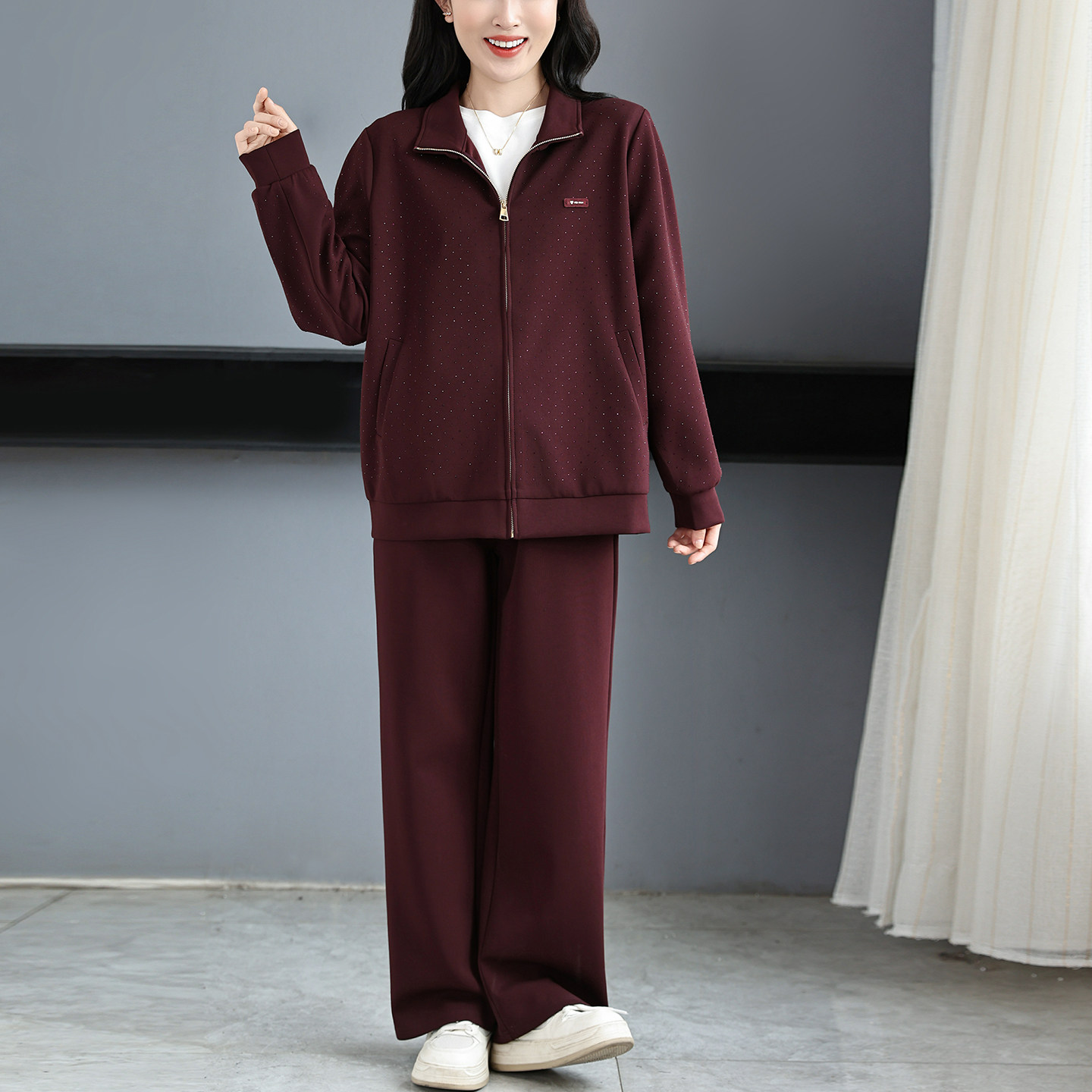 胖妈妈套装春秋新款卫衣开衫休闲两件套中老年大码女装运动外出服