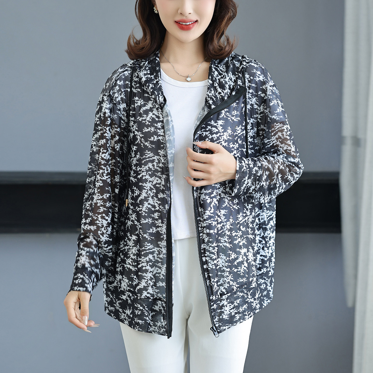 防晒服罩衫百搭薄款胖妈妈夏季上衣网纱外套洋气特大码女装200斤