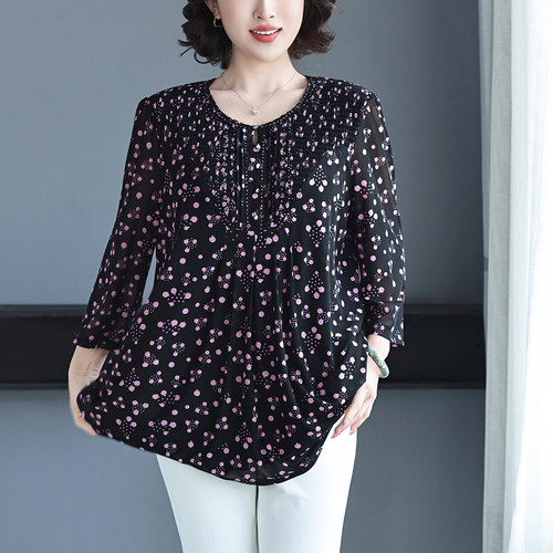 大码妈妈春夏薄款上衣网纱t恤衫