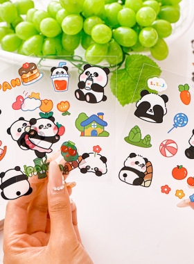 可爱熊猫咕咔贴纸学生卡通PET手账素材DIY水杯手机防水装饰小贴画