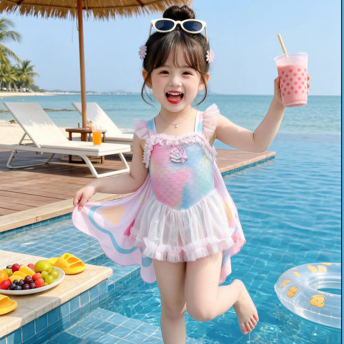 儿童泳衣女孩游泳衣高颜值夏季海边中小童美人鱼泳装防晒速干套装