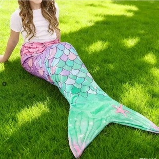 亚马逊爆款美人鱼尾巴儿童睡袋人鱼空调毯 防踢被法兰绒儿童毛毯