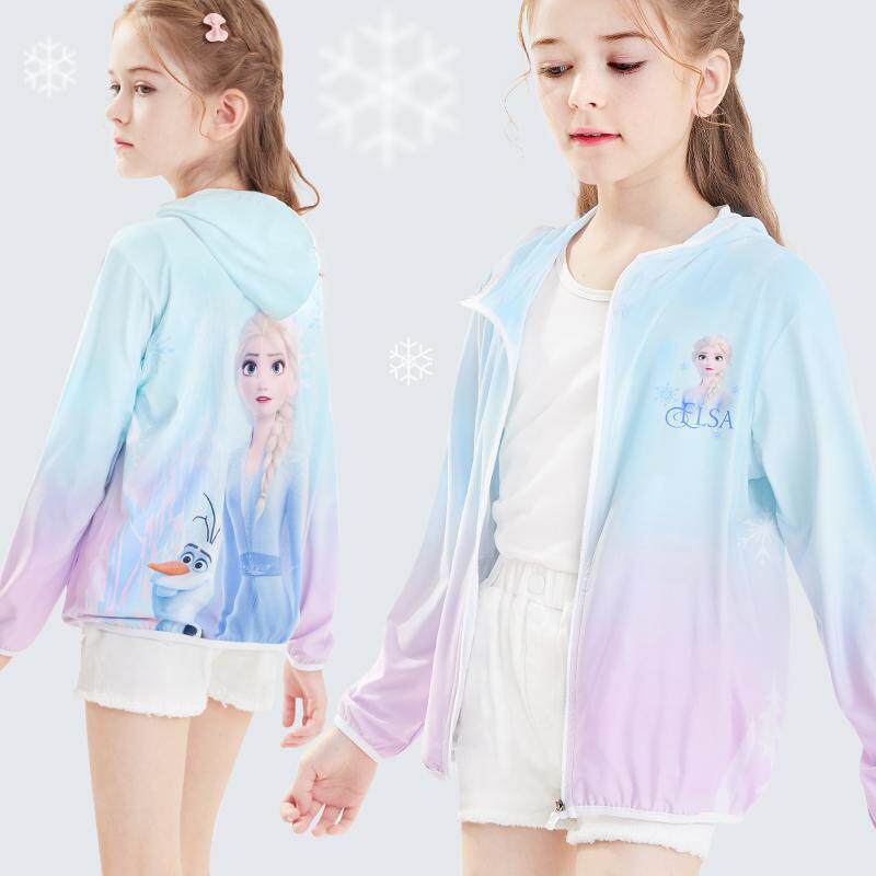 디즈니 걸스 엘사 썬 프로텍션 의류 여름 얇은 통기성 아동용 피부 의류 자켓 아이스 실크 쿨 에어 컨디셔닝 셔츠