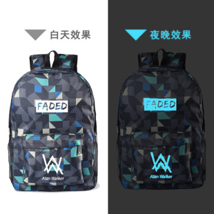Alan Walker艾伦沃克书包夜光双肩背包男女学生格子书包帆布书包