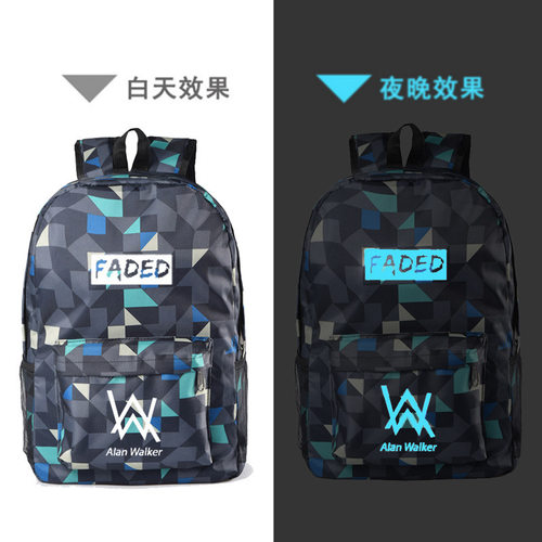 Alan Walker艾伦沃克书包夜光双肩背包男女学生格子书包帆布书包