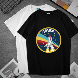 NASA黑白短袖夏季韩版时尚休闲印花T恤韩版休闲宽松情侣款上衣