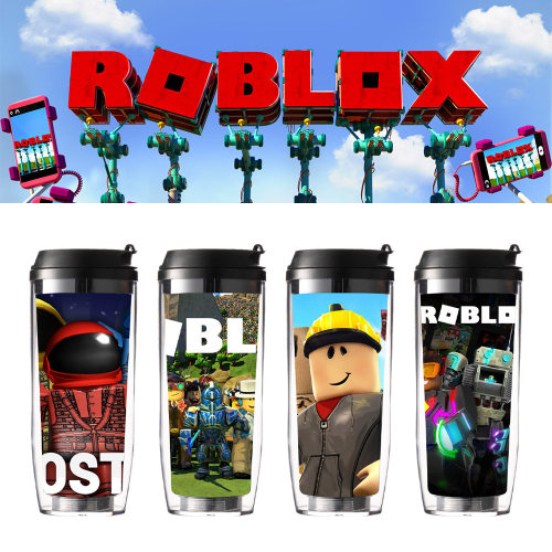 ROBLOX吸管杯游戏周边双层塑料曲线杯学生随行杯隔热水杯子
