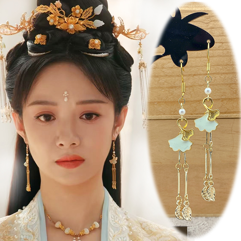 s925银钩汉服耳饰银杏也耳坠徐好崔明月似锦同款耳环古装配饰耳夹