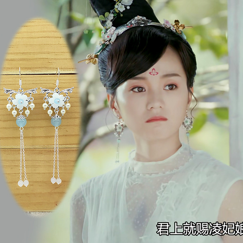 s925银耳钩亲爱的义祁君同款耳环丑清璃古装耳饰汉服超仙长款耳夹