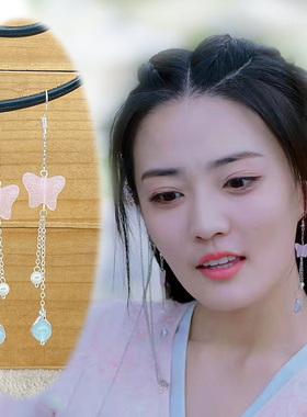 中国风汉服耳饰s925银耳钩月歌行同款耳环柳梢古装蝴蝶耳坠耳夹女