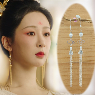 s925银耳钩古风长款流苏汉服耳饰小夭玟小六长相思同款耳环耳夹