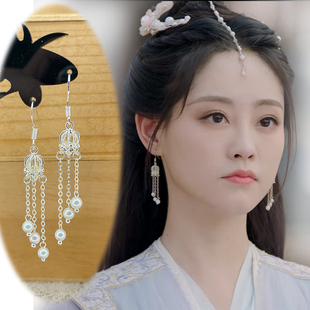 中国风汉服耳饰s925银耳钩祝绪丹韩紫晴流光引同款耳环古装耳夹女