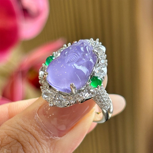 水沫子垫色紫罗兰貔貅戒指