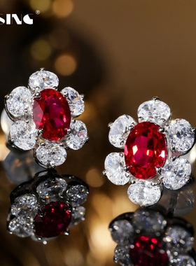VISING珠宝【AGL国际证书】实验室培育红宝石鸽血红2ct耳钉S925银