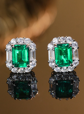 VISING【AGL国际证书】培育祖母绿宝石耳钉耳饰共2.8克拉左右