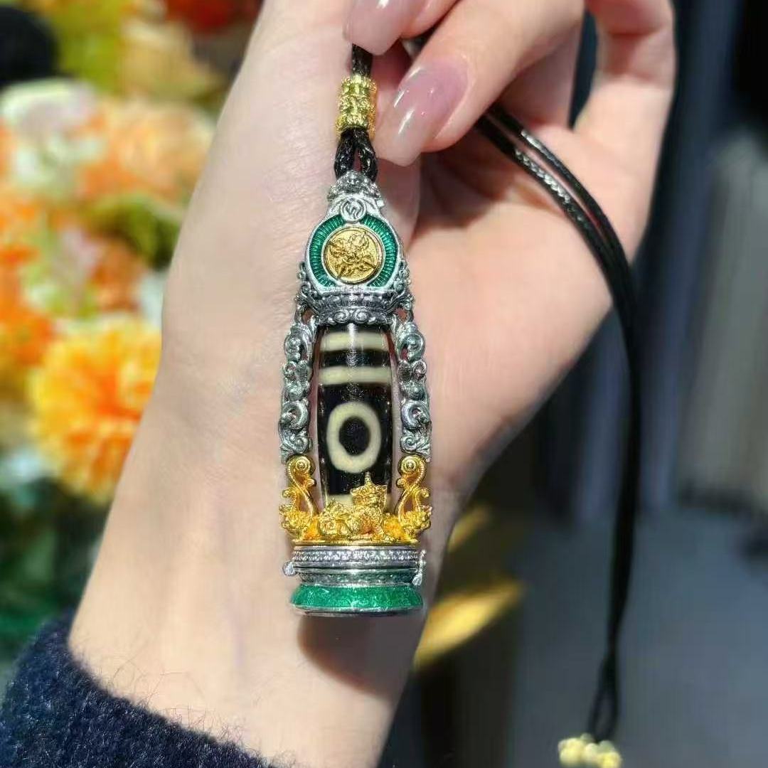 VISING天然玛瑙台湾天珠项链折线二眼天珠设计款地藏王菩萨吊坠