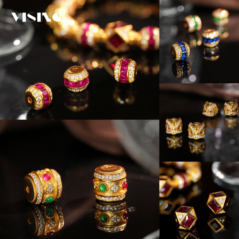 VISING珠宝多款DIY金盘缠培育红宝石路路通筒珠隔片S925银